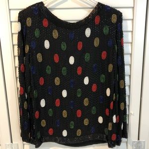 Vintage Beaded Black Silk Top